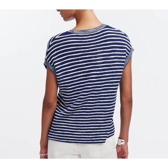SOLD MADEWELL Sweater Womens Small Ribbed Pocket Knit Tee NEW Navy Stripe NL197 - Picture 2 of 10